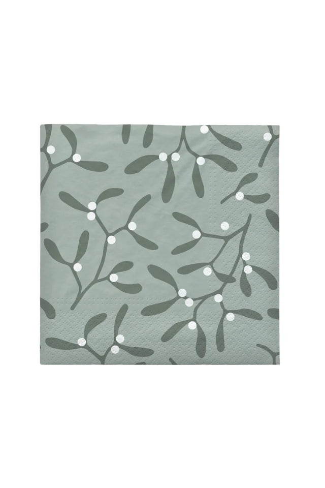 Christmas Mistletoe Paper Napkin - White/Grape Leaf Green