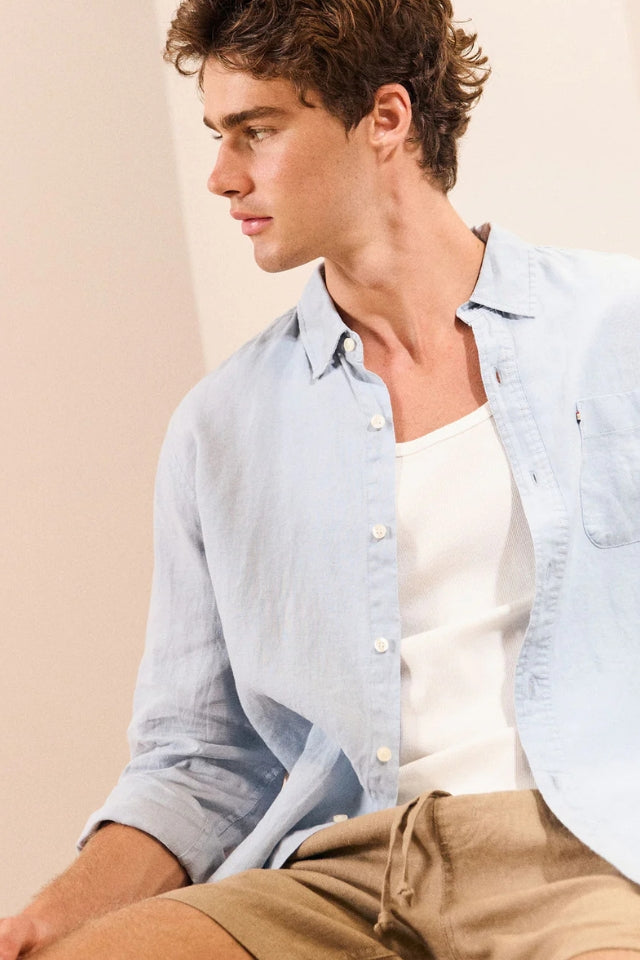 Hampton Linen Shirt - Crystal Blue