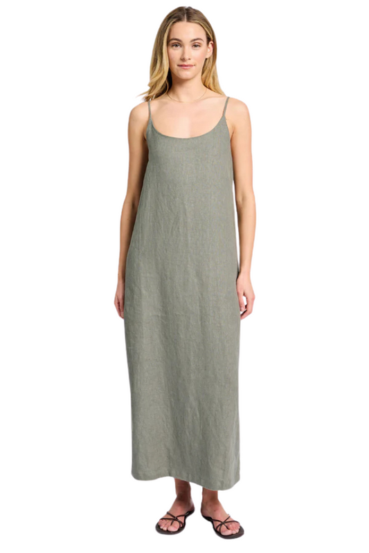 Essential Linen Slip Dress - Smoke Pine