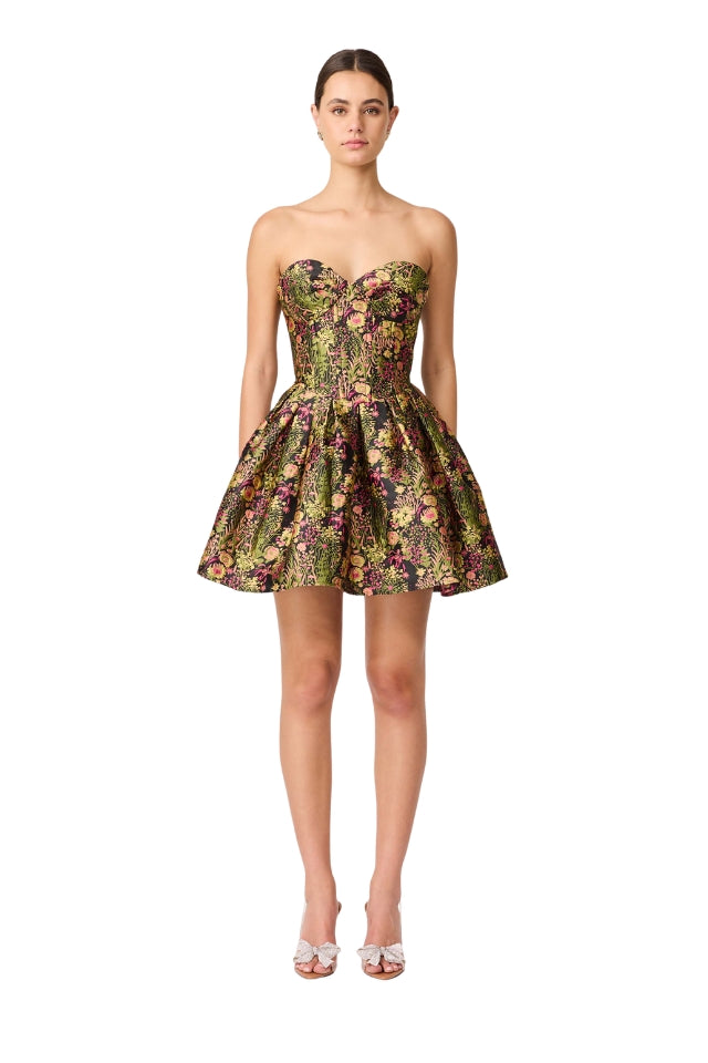 Cindy Strapless Mini Dress - Black Floral Multi