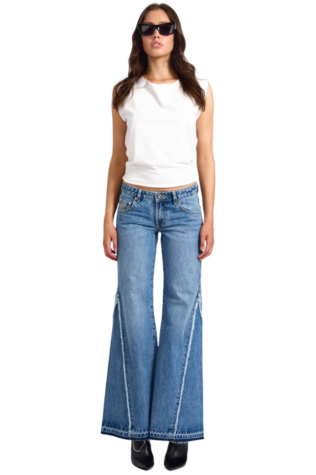 Johnnies Low Waist Wide Leg Flared Jeans - Pretty Blue