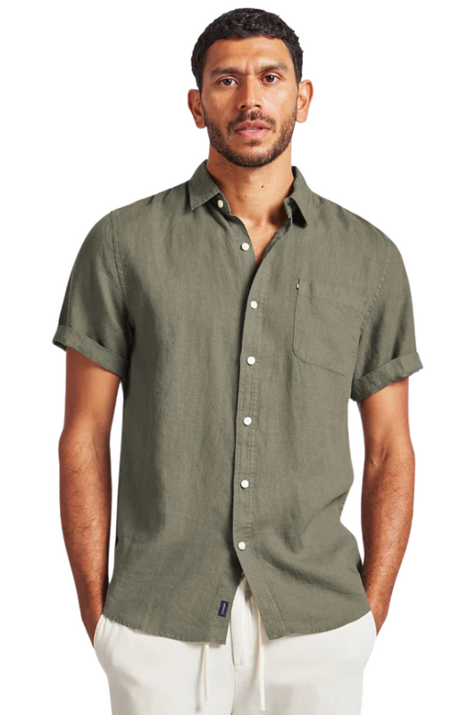 Hampton Linen S/S Shirt - Smoke Pine