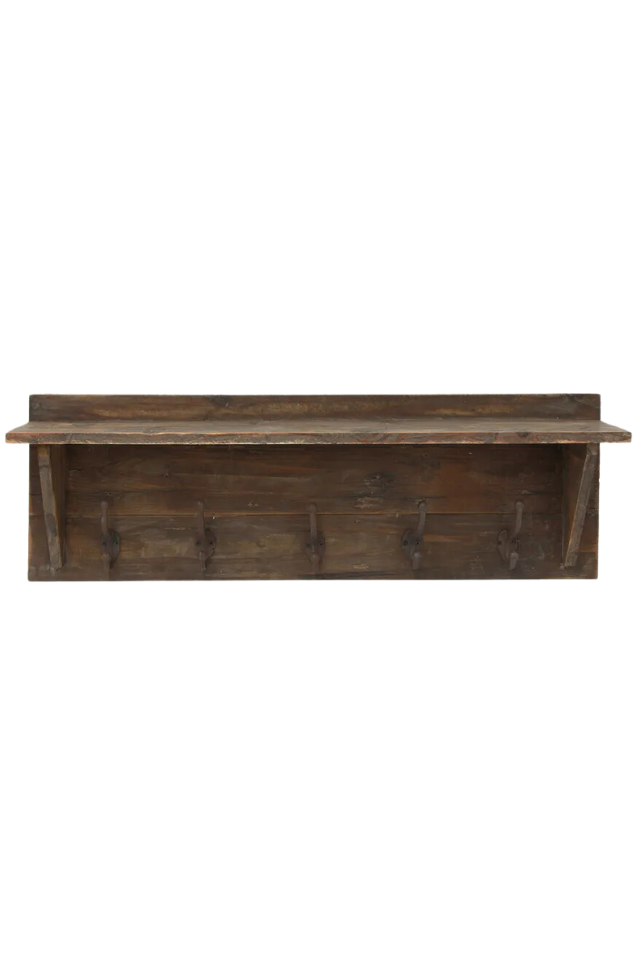 Wooden Wall Shelf with Hooks