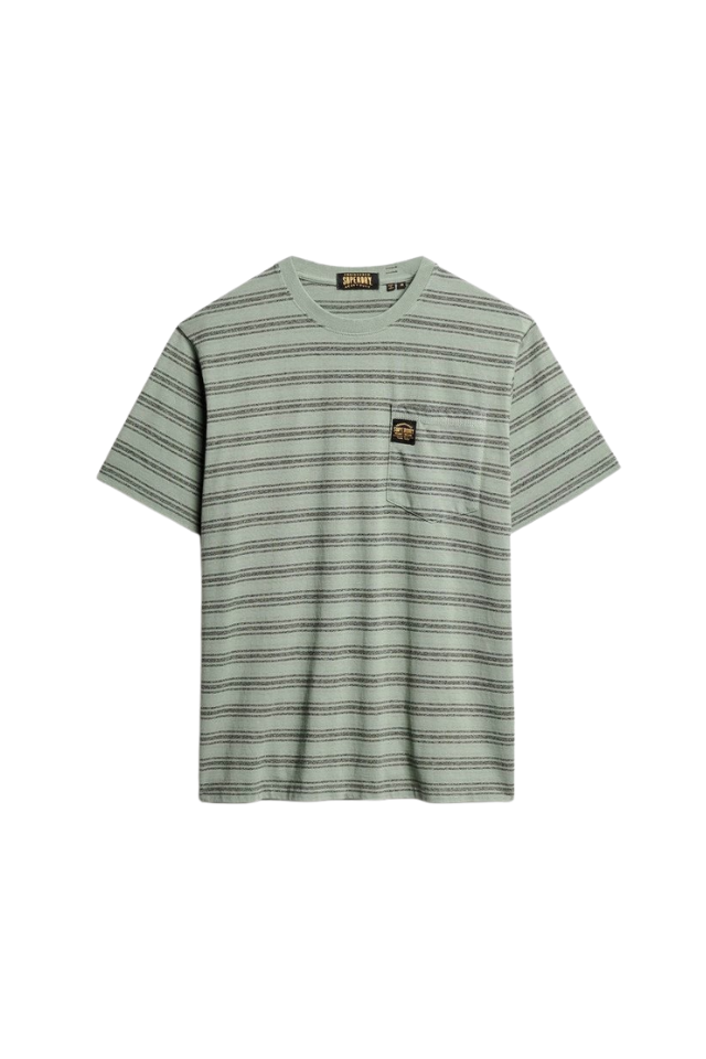 Contrast Stripe Pocket Tshirt - Sage Green Stripe