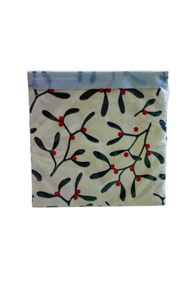 Christmas Mistletoe Paper Napkin - Red/Grape Leaf
