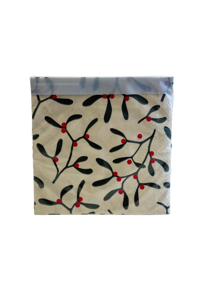 Christmas Mistletoe Paper Napkin - Red/Grape Leaf