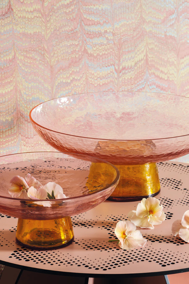 Pedestal Bowl - Rose/Amber
