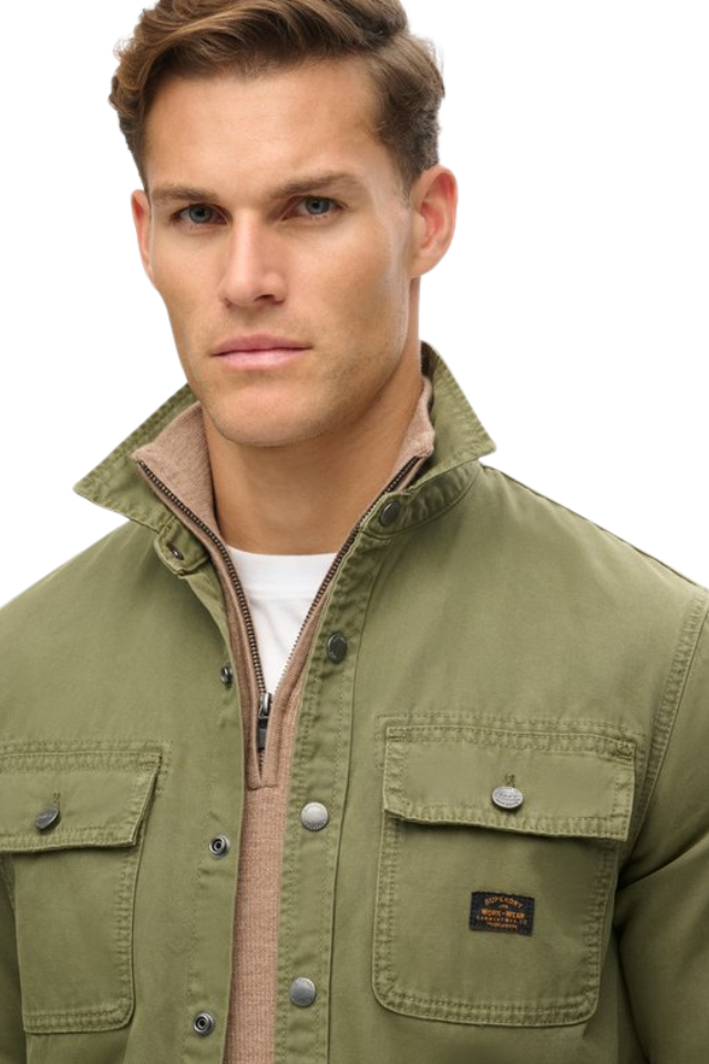 Canvas Workwear Overshirt - Chive Green