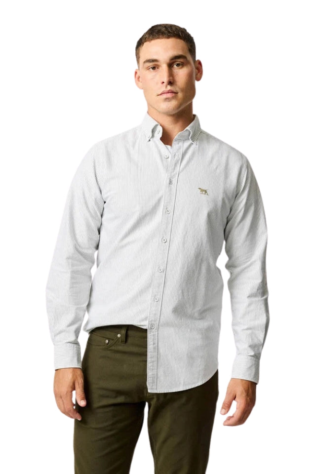 Gunn Oxford Stripe Sports Fit Shirt - Eucalyptus
