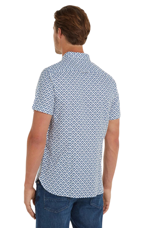 Geo Print Slim SS Shirt - Blue Coast