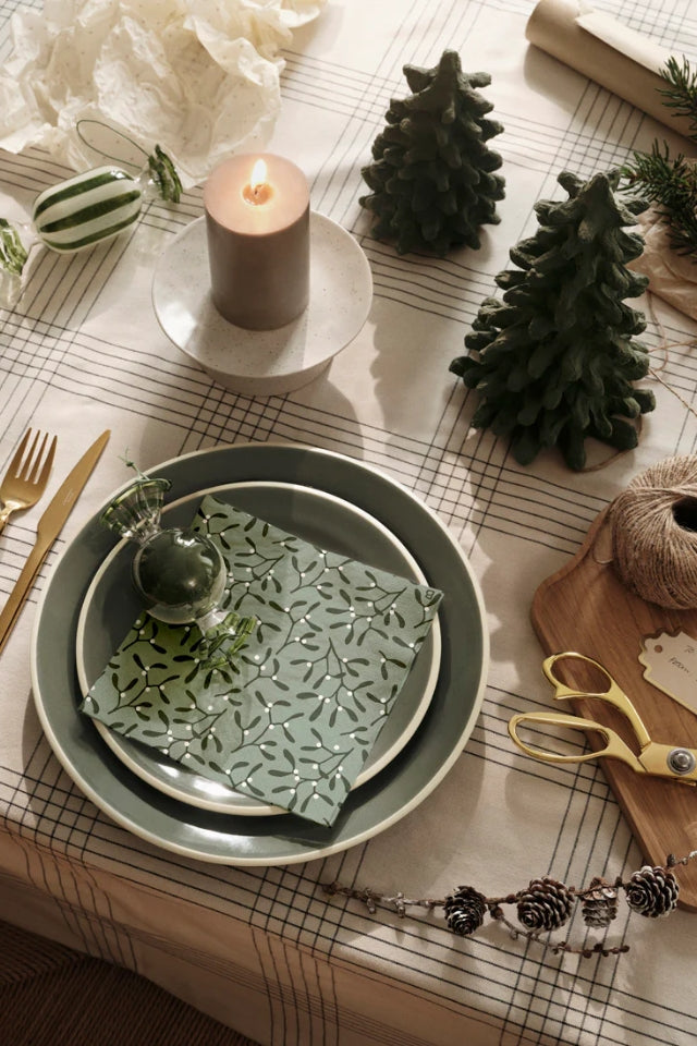 Christmas Mistletoe Paper Napkin - White/Grape Leaf Green