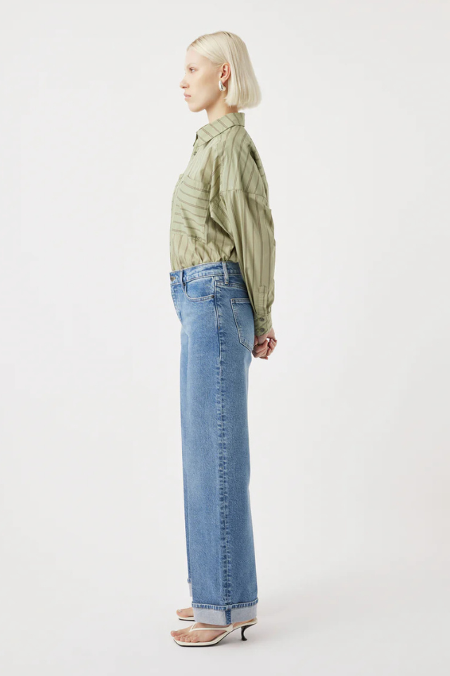 Mia Cuffed Mid Wide Long Jean - Meridian Mid Blue