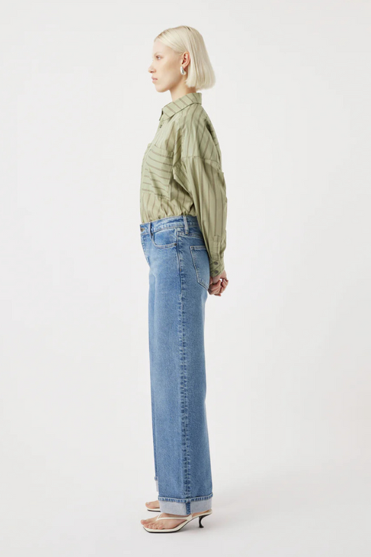 Mia Cuffed Mid Wide Long Jean - Meridian Mid Blue