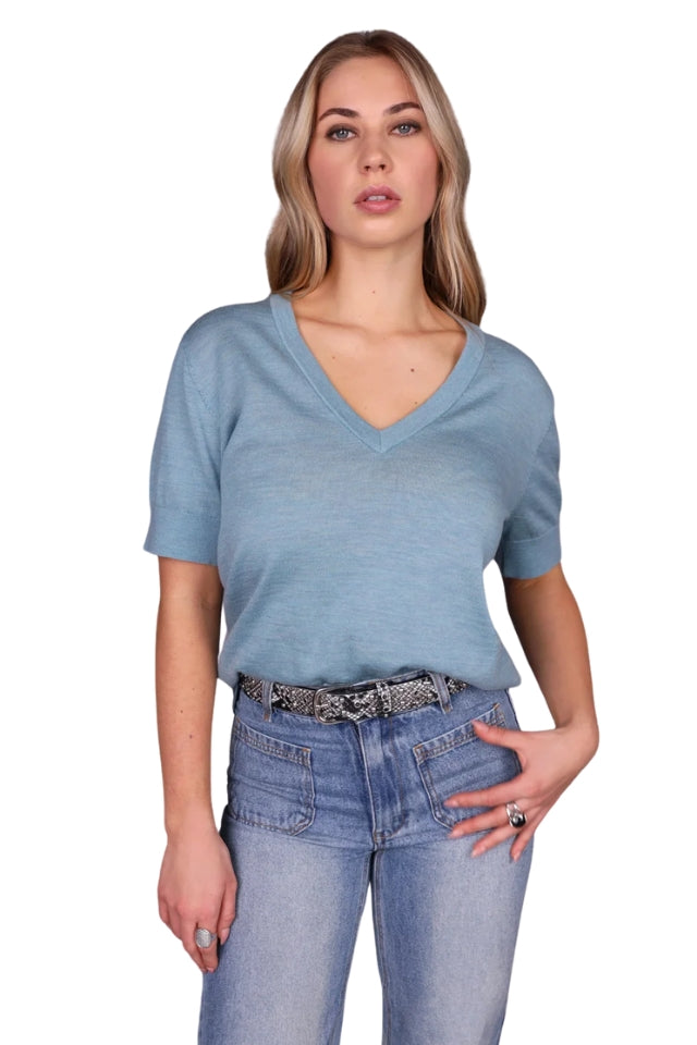V-Neck Merino Classic Tee - Duckegg Blue