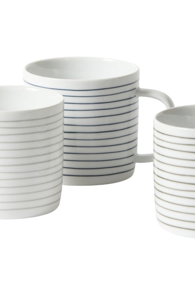 Porcelain Stripe Coffee Mug Set 4 - Grey/White