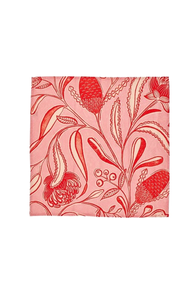Linen Napkins 4 Set - Trailing Natives Red