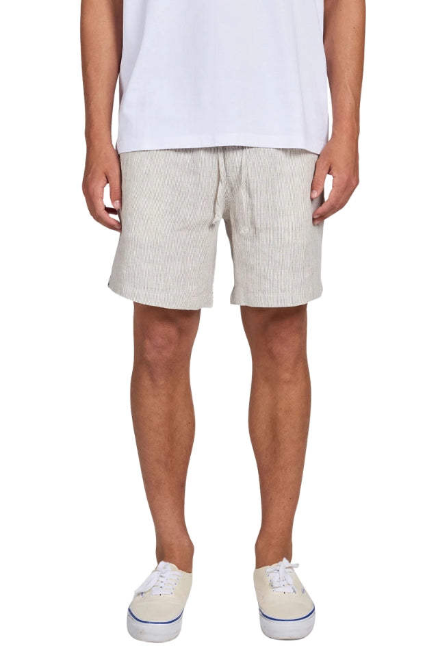 Stripe Riviera Linen Short - Mineral Green/White