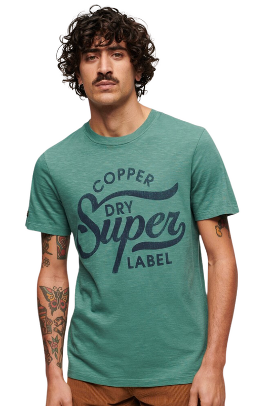 Copper Label Script Tee - Drius Green Slub