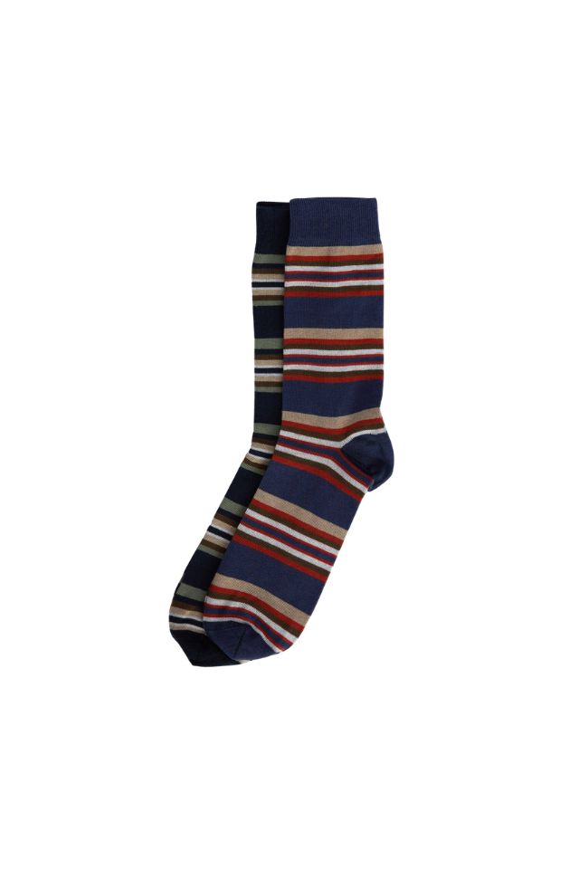 Summer Stripe 2 Pack Socks - Multi Stripe Navy/Green