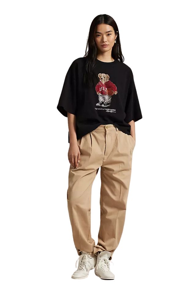 Rhinestone Polo Bear Cotton Jersey Tee - Black