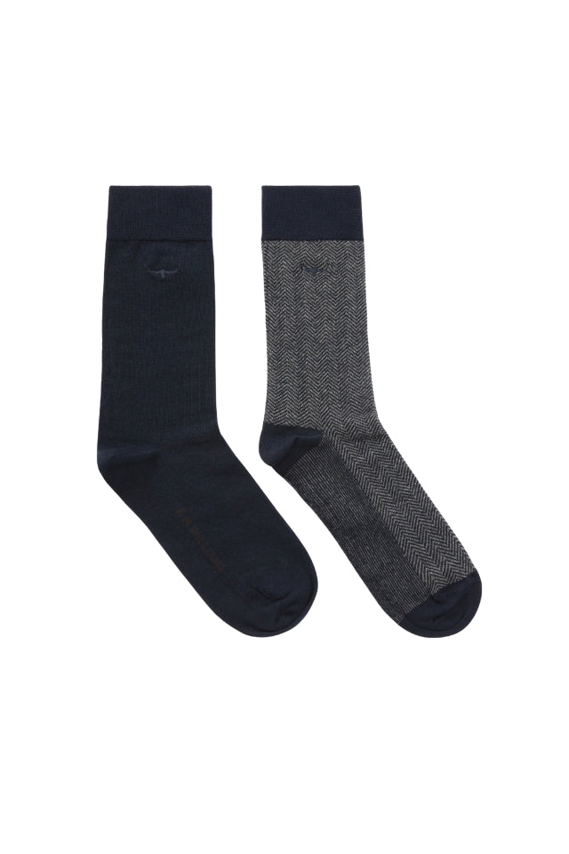 Nelson Herringbone Sock - 2 Pack | Navy/Grey