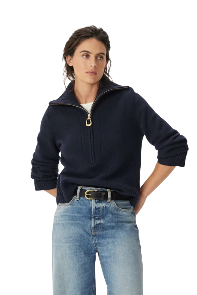 Casuarina Lambswool Zip Knit - Navy