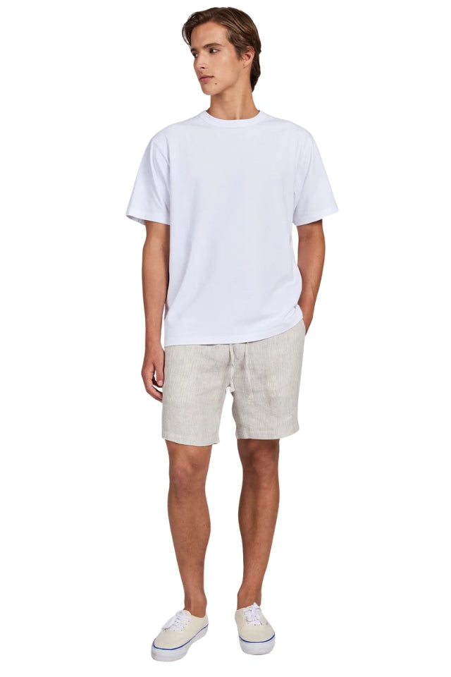 Stripe Riviera Linen Short - Mineral Green/White