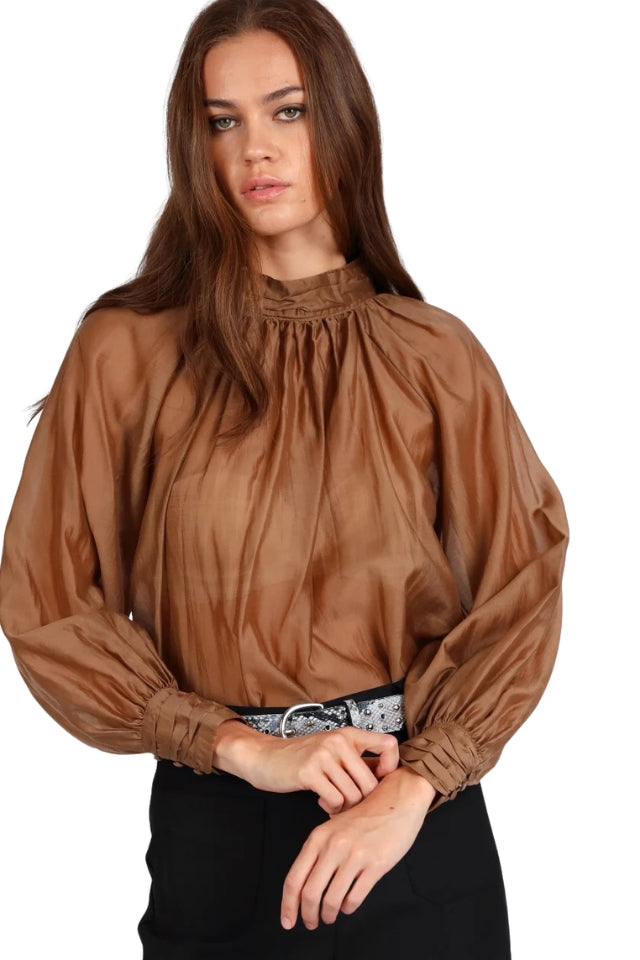 High Neck Detail Top - Cinnamon