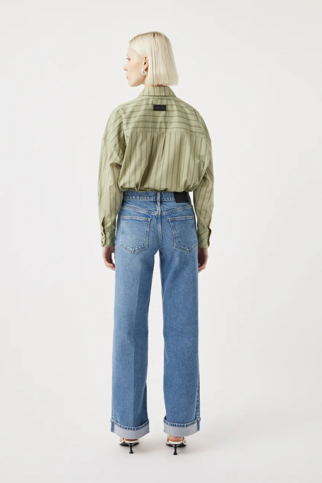 Mia Cuffed Mid Wide Long Jean - Meridian Mid Blue