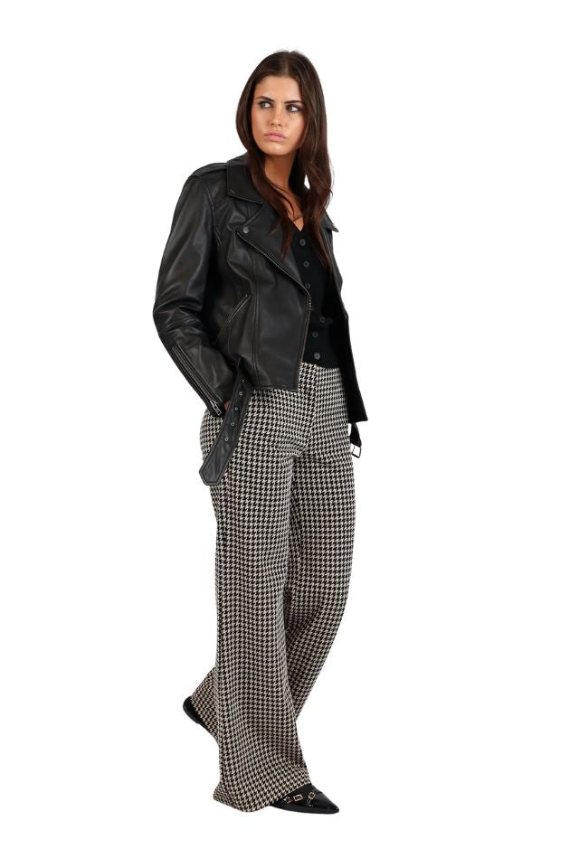 Houndstooth Wide Leg Knit Pant - Taupe