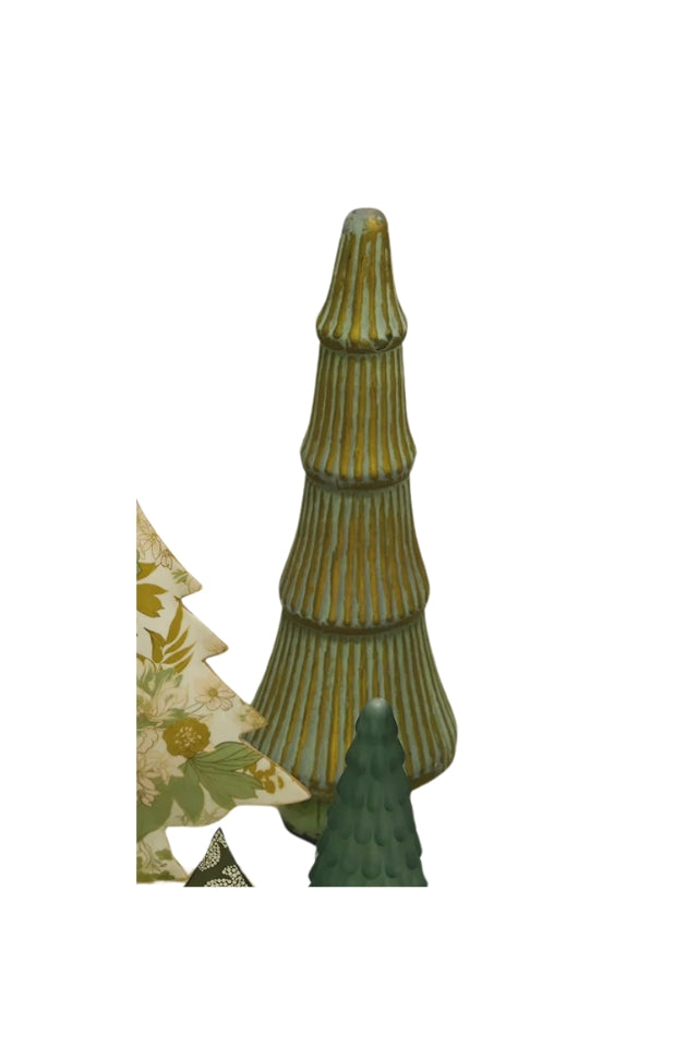 Standing Glass Ringed Tree Tall - Antique Green