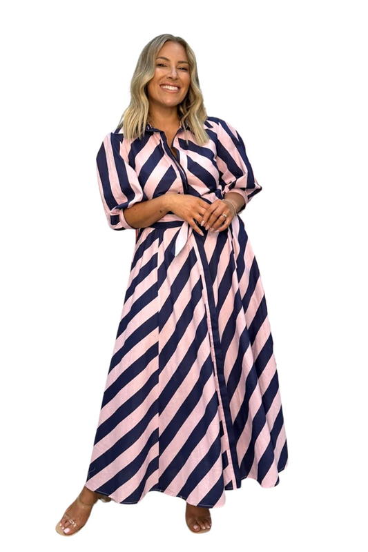 Bianca Dress - Navy & Pink