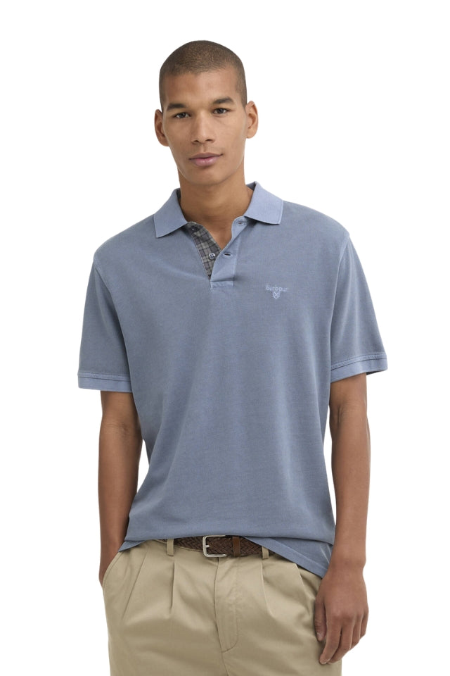 Washed Tartan Tailored Fit Pique Polo - Washed Sky