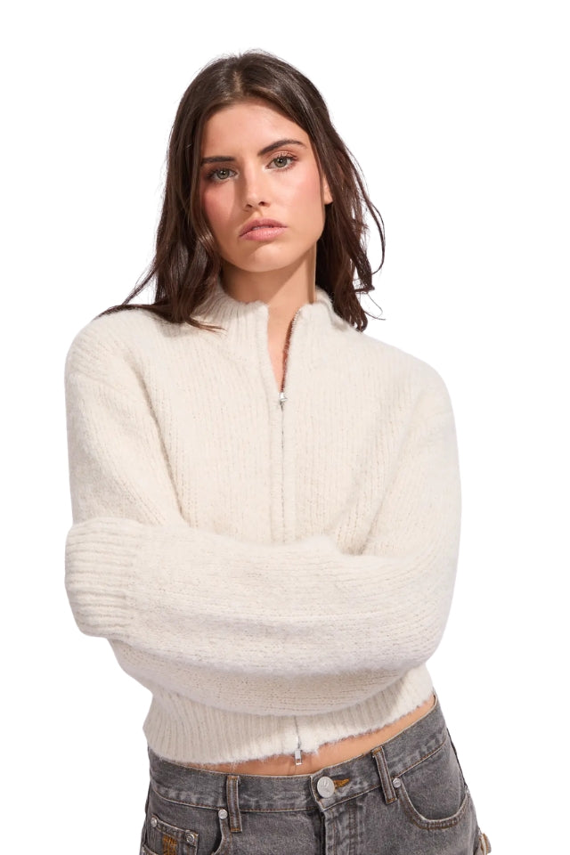 Leila Zip Thru Jumper - Chalk