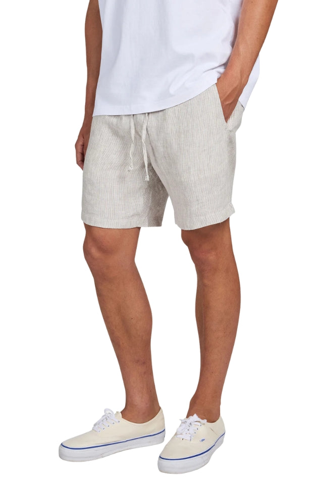 Stripe Riviera Linen Short - Mineral Green/White