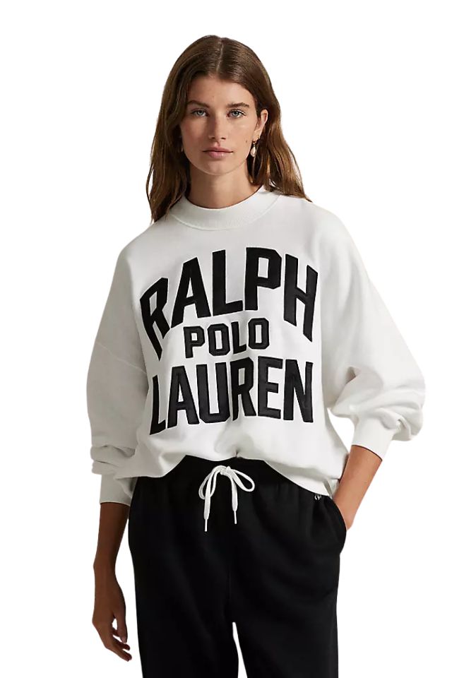 Satin Logo Fleece Crewneck - White