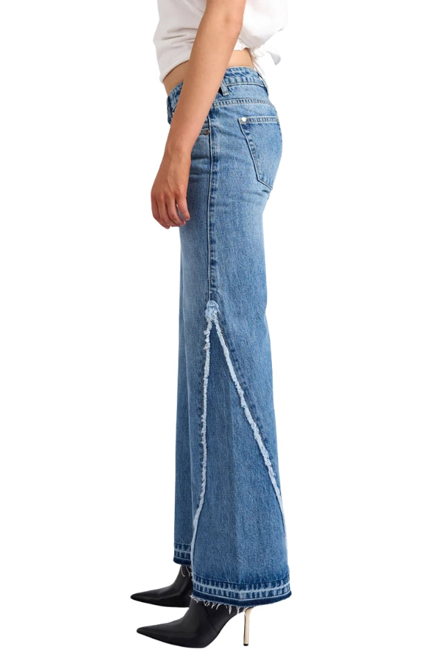 Johnnies Low Waist Wide Leg Flared Jeans - Pretty Blue