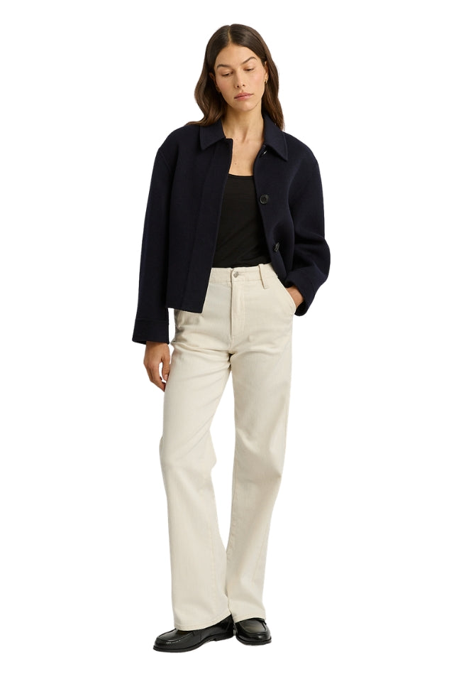 Button Front Double Faced Wool Jacket - Navy