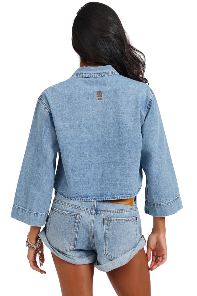 Gracie Cropped Denim Shirt - Misty Blue