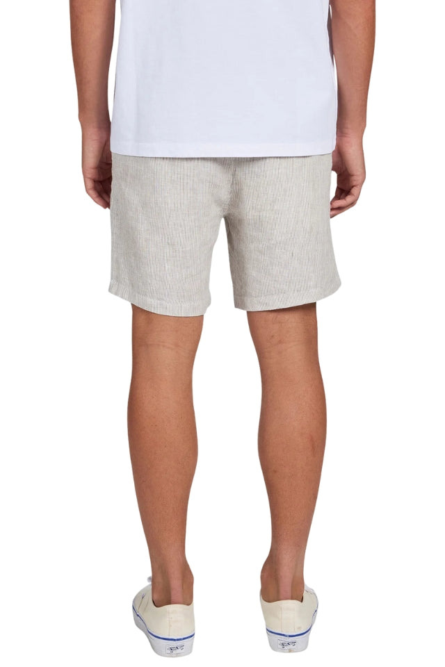 Stripe Riviera Linen Short - Mineral Green/White