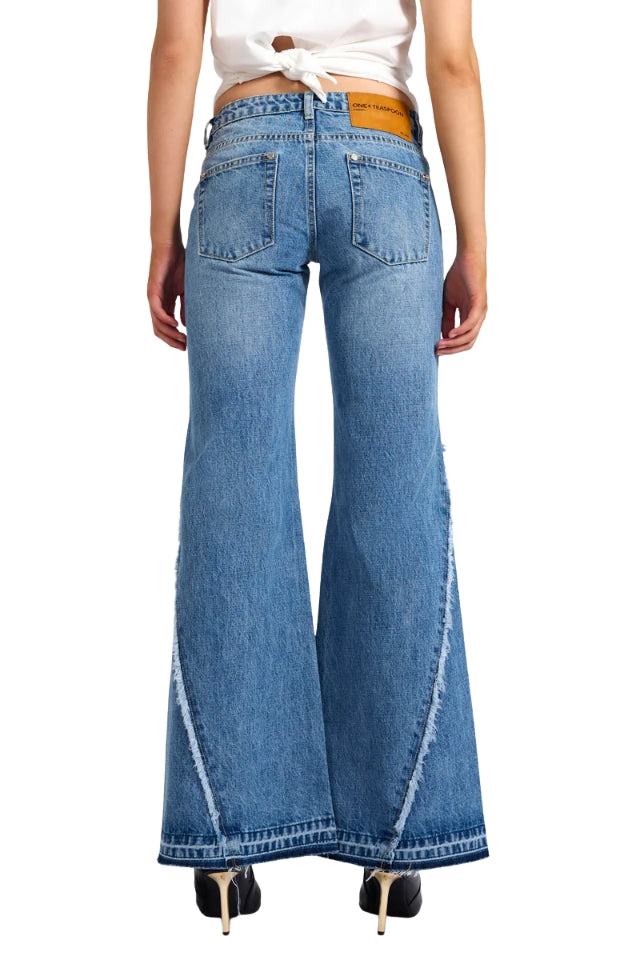 Johnnies Low Waist Wide Leg Flared Jeans - Pretty Blue