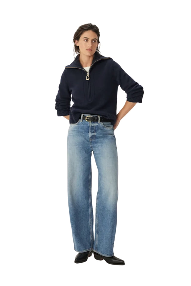 Casuarina Lambswool Zip Knit - Navy