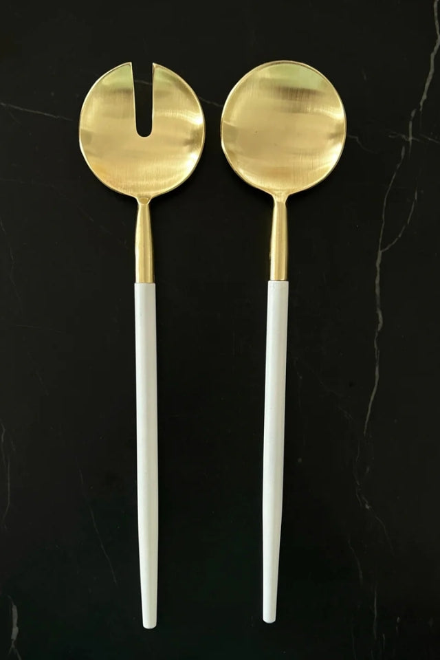 Napa Salad Server Set - Gold/White