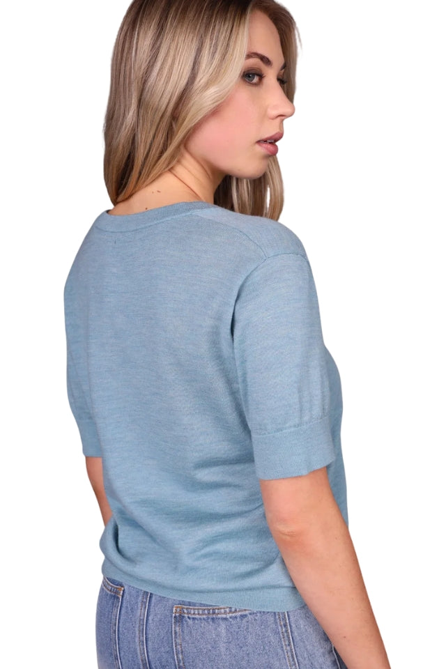 V-Neck Merino Classic Tee - Duckegg Blue
