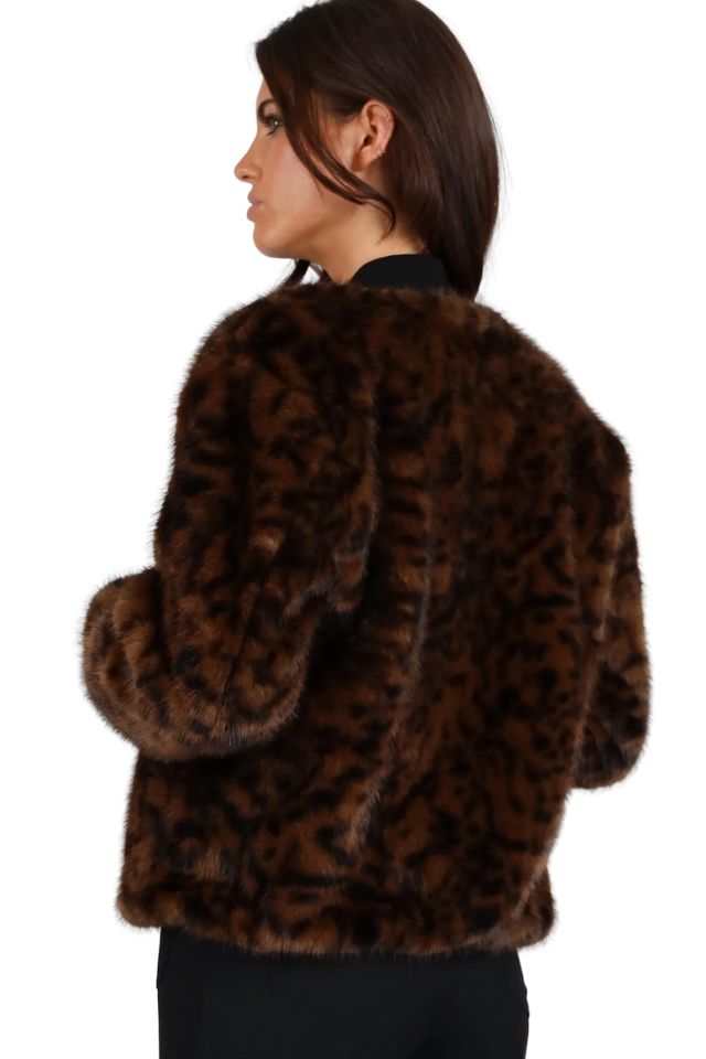 Faux Fur Animal Bomber Jacket - Brown