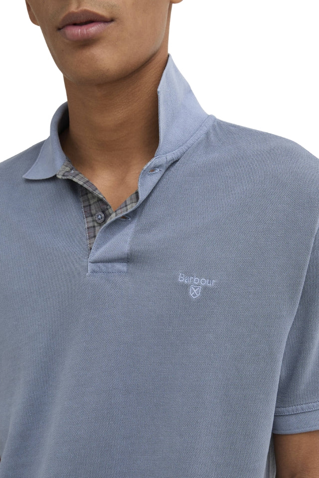 Washed Tartan Tailored Fit Pique Polo - Washed Sky