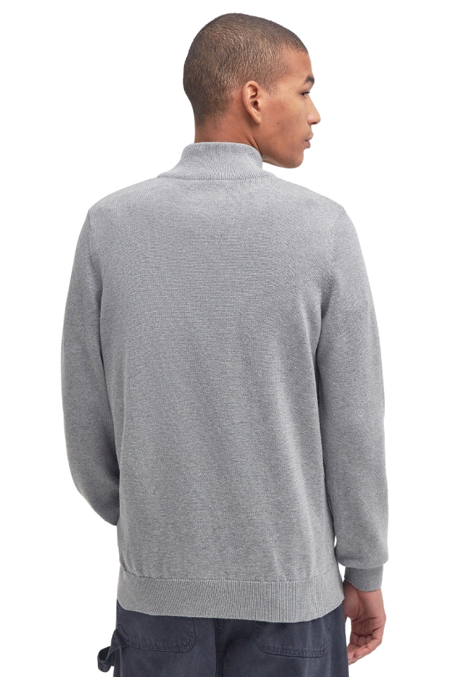 Cotton Half Zip Knitted Jumper - Grey Marl