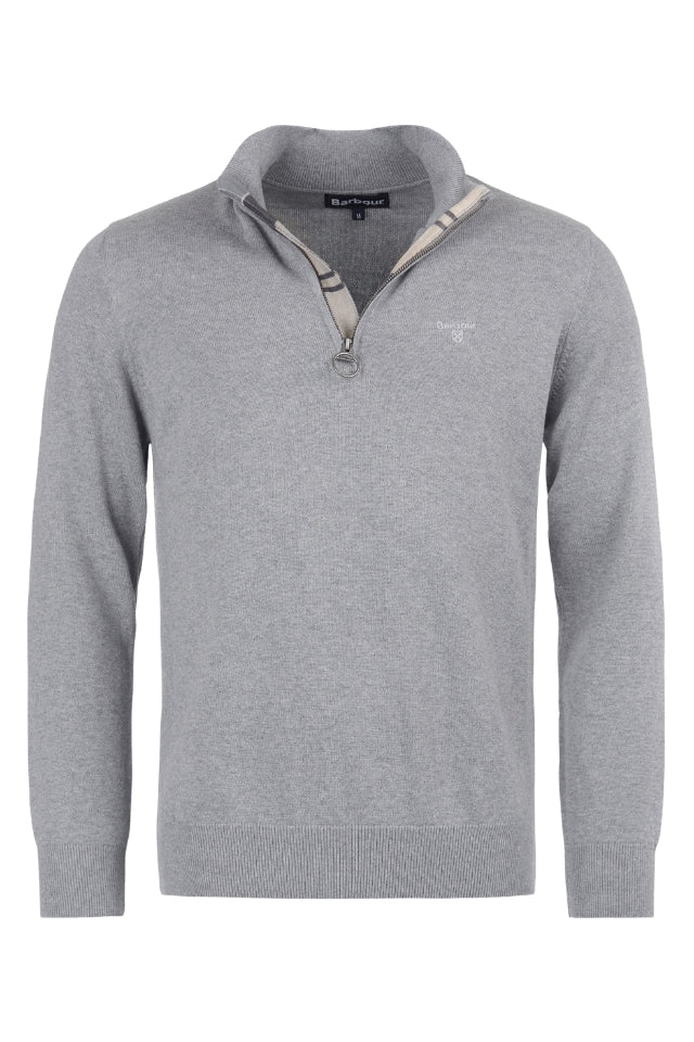 Cotton Half Zip Knitted Jumper - Grey Marl