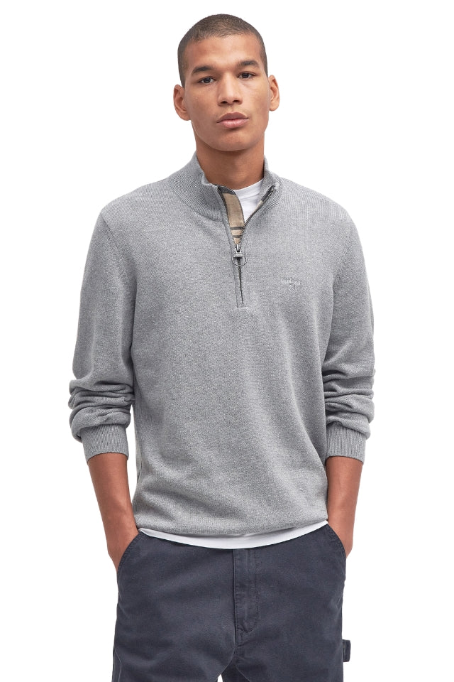 Cotton Half Zip Knitted Jumper - Grey Marl