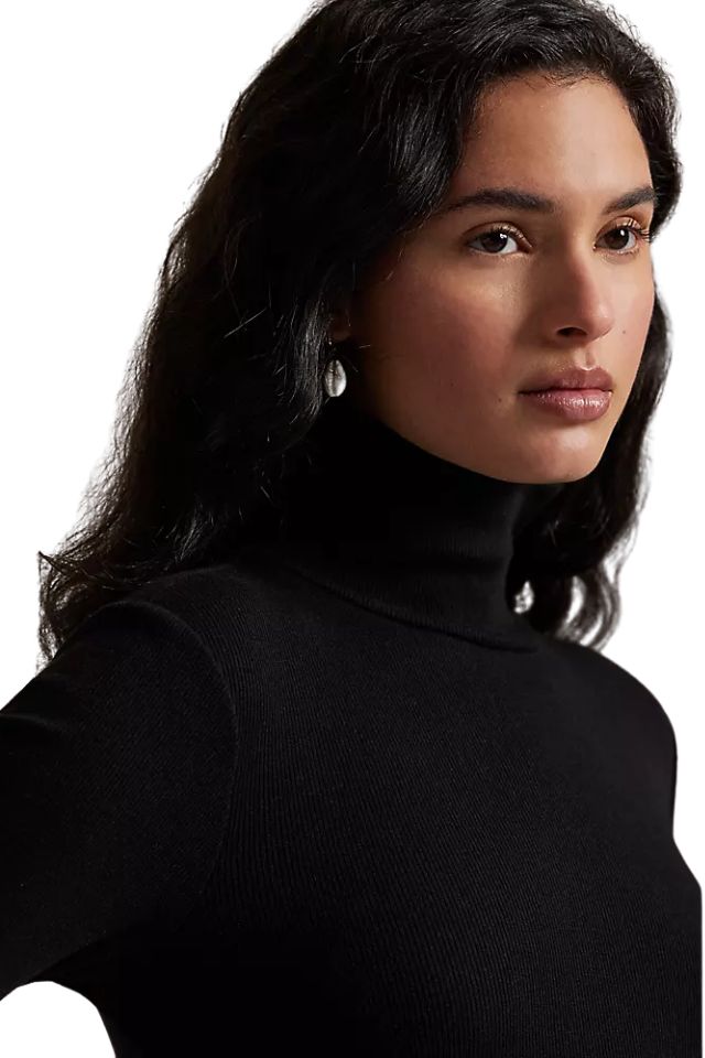 Ribbed Turtleneck Dress - Black